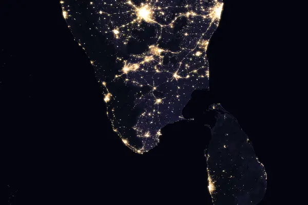 Light emissions in south India and Sri Lanka at night