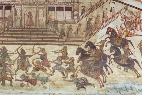 Vaishnavist mural, Kusum Sarovar, Govardhan Hills, Mathura, Uttar Pradesh, ca.1768